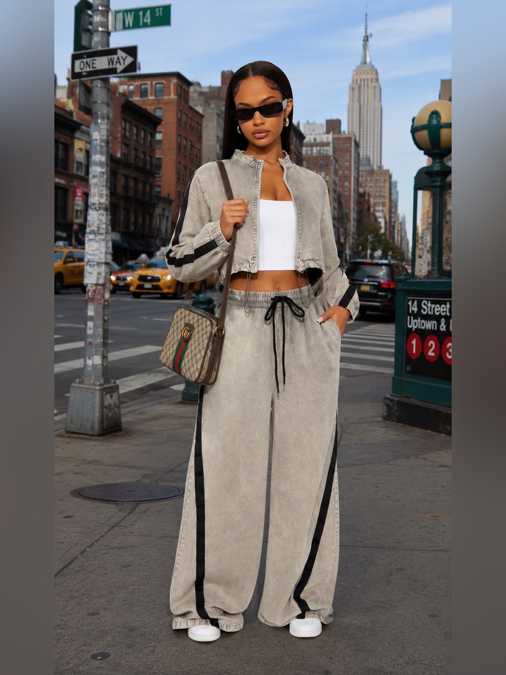 XL Grey Washed 2pc Cropped Set